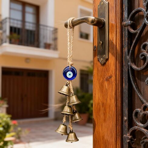 قطعتان من أجراس الساحرة لحماية مقبض الباب، ديكور ويكا الساحر الطاقات السلبية الواضحة مع عيون شريرة زرقاء، لوازم السحر لديكور غرفة المنزل بوهو (أ) in Kuwait