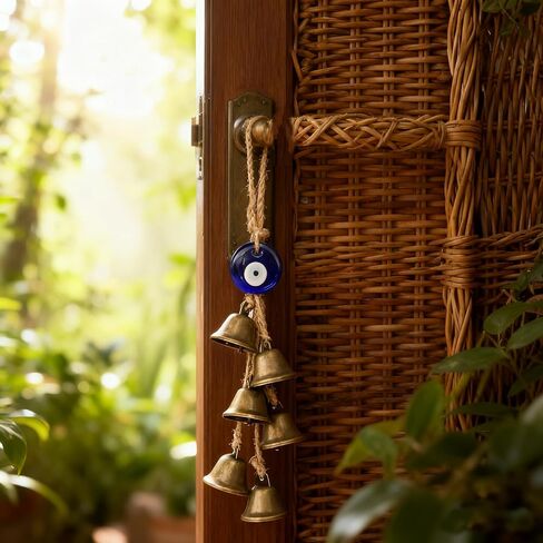 قطعتان من أجراس الساحرة لحماية مقبض الباب، ديكور ويكا الساحر الطاقات السلبية الواضحة مع عيون شريرة زرقاء، لوازم السحر لديكور غرفة المنزل بوهو (أ) in Kuwait