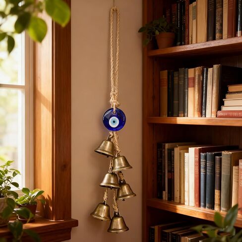 قطعتان من أجراس الساحرة لحماية مقبض الباب، ديكور ويكا الساحر الطاقات السلبية الواضحة مع عيون شريرة زرقاء، لوازم السحر لديكور غرفة المنزل بوهو (أ) in Kuwait