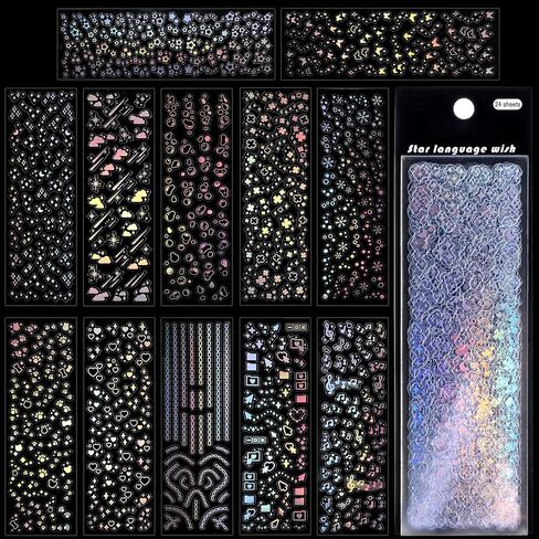 24sheet Photocard Stickers,Korean Deco Stickers,Butterfly Bubbles Snowflake Dolphins Moon Star Stickers,Self Adhesive Clear Holographic Stickers for Water Bottles Laptop Album Scrapbook in Kuwait