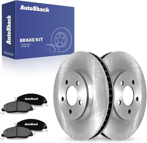 AutoShack Front Vented Drilled & Slotted Silver Zinc Coated Brake Rotors + Ceramic Pads 6-PC Brake Kit Replacement for 2011-2014 Ford Mustang SilverShield Pro 12.44" (316 mm) in Kuwait