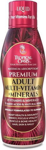 Tropical Oasis Adult Liquid Multivitamin -Liquid Multi-Vitamin and Mineral Supplement with 125 Total Nutrients Including; 85 Vitamins & Minerals, 23 Amino Acids, and 18 Herbs - 16 fl oz, 32 serv in Kuwait