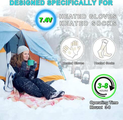 Bial 1 زوج 7.4v 3000mAh 22.2WH بطاريات البوليمر الليثيوم المصغرة بطاريات بطارية إضافية قابلة للشحن بطاريات Li-polymer للإناث 3.5 ملم DC Jack القفازات المدفأة الجوارب الوشاحات القبعات القبعات in Kuwait