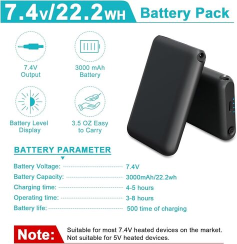 Bial 1 زوج 7.4v 3000mAh 22.2WH بطاريات البوليمر الليثيوم المصغرة بطاريات بطارية إضافية قابلة للشحن بطاريات Li-polymer للإناث 3.5 ملم DC Jack القفازات المدفأة الجوارب الوشاحات القبعات القبعات in Kuwait