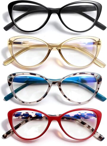 نظارات القراءة HAPJOYS Cateye للسيدات والنساء، حجب الضوء الأزرق، قارئ عين القط، أنيق خفيف الوزن، غشاش الأشعة الزرقاء، 4 عبوات in Kuwait