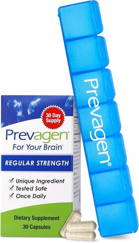 Prevagen Improves Memory - Regular Strength 10mg, 30 Capsules with Apoaequorin & Vitamin D & Prevagen 7-Day Pill Minder | Brain Supplement for Better Brain Health, Supports Healthy Brain Function in Kuwait