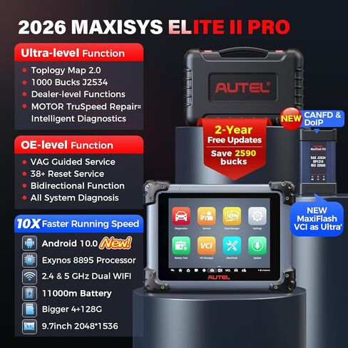 Autel Scanner MaxiSys Elite 2 Pro: 2026 Elite II Pro مع تحديث لمدة عامين، أداة J2534 مثل MS Ultra Lite MS909 S2 MS919 Up of MS908S PRO II، 40+ خدمة، 3K+ اختبار نشط، DOIP CANFD، محرك ذكي in Saudi Arabia