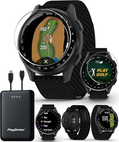 Garmin Approach S50 (Slate/Black) Golf GPS Smartwatch Bundle - 1.2" AMOLED Display, On-Course Features, Wrist Heart Rate with PlayBetter Screen Protectors & 5000mAh Portable Charger in Saudi Arabia