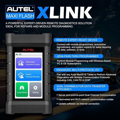 Autel XLink J2534 Pass-Thru Programmer, Expert-Driven Remote Car Diagnostic Tool, Enhanced VCI, Supports DoIP/CAN/CAN FD/D-PDU/J2534/RP1210, Work with PC/Autel MS909 MS919 Ultra/Smart Phone in Saudi Arabia
