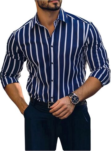 SOLY HUX Men's Dress Shirts Long Sleeve Button Down Shirt Striped Business Casual Formal Shirt Mens Clothes in Saudi Arabia