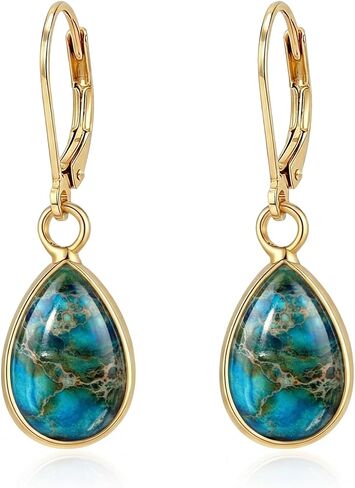 أقراط الحجر الطبيعي الملونة للنساء بوهو دمعة متدلية أقراط متدلية 14K مطلية بالذهب مجوهرات هدايا الأخت، أفضل صديق، عيد ميلاد in Kuwait