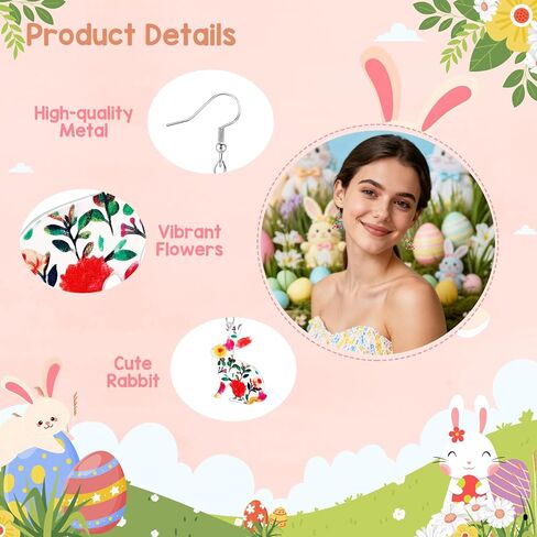 Easter Rabbit Earrings for Women Colorful Flower Bunny Dangle Drop Spring Earrings Easter Holiday Jewelry Gifts in Saudi Arabia