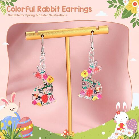 Easter Rabbit Earrings for Women Colorful Flower Bunny Dangle Drop Spring Earrings Easter Holiday Jewelry Gifts in Saudi Arabia