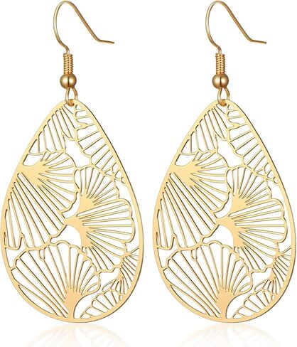 Trendy Hanging Earring Leaf, Gold Filigree Teardrop Earrings for Women, Boho Gold Dangling Earring, Lightweight Dangle Earrings in Saudi Arabia