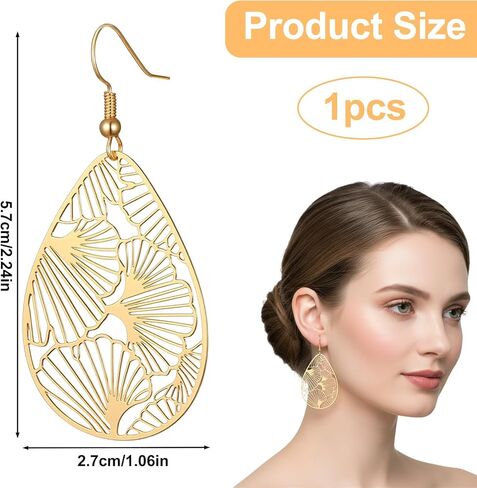 Trendy Hanging Earring Leaf, Gold Filigree Teardrop Earrings for Women, Boho Gold Dangling Earring, Lightweight Dangle Earrings in Saudi Arabia