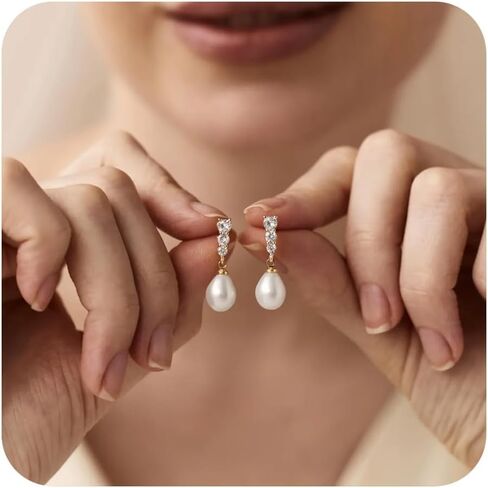 Dangle Earrings for Women, 14k Gold Plated Pearl Drop Earring With Diamond Dainty Gold Earrings for Women Trendy Cute Prom Bridal Earring Long Wedding Earring Formal Jewelry in Kuwait
