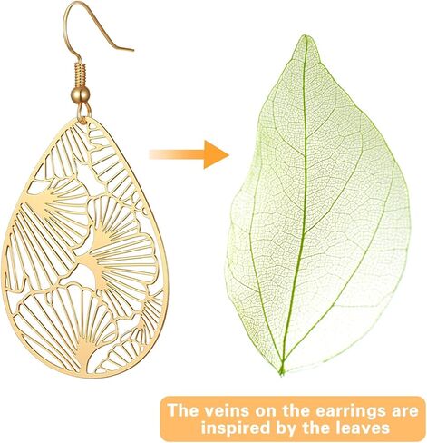 Trendy Hanging Earring Leaf, Gold Filigree Teardrop Earrings for Women, Boho Gold Dangling Earring, Lightweight Dangle Earrings in Saudi Arabia