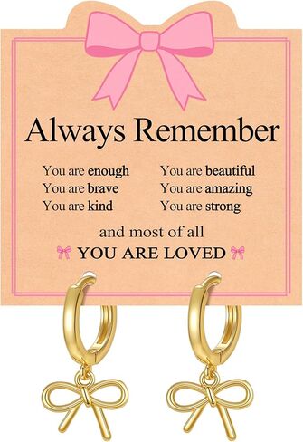 Always Remember You Are Loved - Hypoallergenic 14K Gold Bow Hoop Earrings for Girls Women Birthday Christmas Graduation Gifts in Kuwait