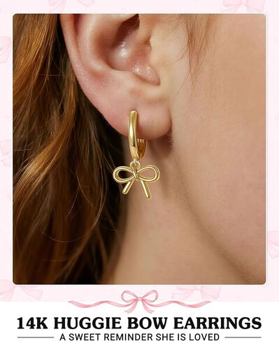 Always Remember You Are Loved - Hypoallergenic 14K Gold Bow Hoop Earrings for Girls Women Birthday Christmas Graduation Gifts in Kuwait