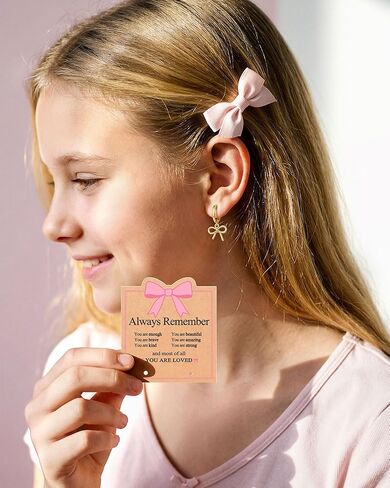 Always Remember You Are Loved - Hypoallergenic 14K Gold Bow Hoop Earrings for Girls Women Birthday Christmas Graduation Gifts in Kuwait