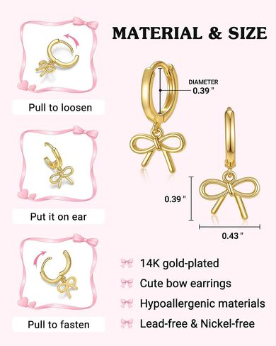 Always Remember You Are Loved - Hypoallergenic 14K Gold Bow Hoop Earrings for Girls Women Birthday Christmas Graduation Gifts in Kuwait