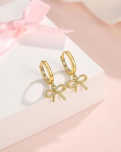 Always Remember You Are Loved - Hypoallergenic 14K Gold Bow Hoop Earrings for Girls Women Birthday Christmas Graduation Gifts in Kuwait