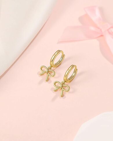 Always Remember You Are Loved - Hypoallergenic 14K Gold Bow Hoop Earrings for Girls Women Birthday Christmas Graduation Gifts in Kuwait