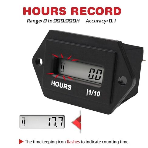 Digital Hour Meter Resttable Hour Gauge for Small Engine Snowmobile Auto Boat Lawn Tractor Pump Air Compressor Marine Truck Vehicle Automotive Mower Generator,No Clicking in Saudi Arabia