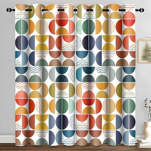 منتصف القرن الحديثة ستائر غرفة المعيشة، مجردة الملونة هندسية بوهو الستار 63 بوصة طويلة 2 لوحات، دائرة منقوشة مزرعة الرجعية جروميت الستائر لغرفة النوم غرفة الطعام 42x63in in Kuwait