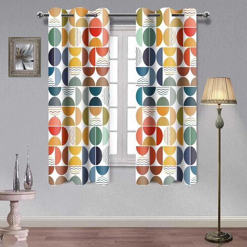 منتصف القرن الحديثة ستائر غرفة المعيشة، مجردة الملونة هندسية بوهو الستار 63 بوصة طويلة 2 لوحات، دائرة منقوشة مزرعة الرجعية جروميت الستائر لغرفة النوم غرفة الطعام 42x63in in Kuwait