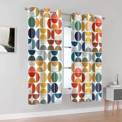 منتصف القرن الحديثة ستائر غرفة المعيشة، مجردة الملونة هندسية بوهو الستار 63 بوصة طويلة 2 لوحات، دائرة منقوشة مزرعة الرجعية جروميت الستائر لغرفة النوم غرفة الطعام 42x63in in Kuwait