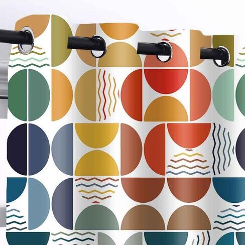 منتصف القرن الحديثة ستائر غرفة المعيشة، مجردة الملونة هندسية بوهو الستار 63 بوصة طويلة 2 لوحات، دائرة منقوشة مزرعة الرجعية جروميت الستائر لغرفة النوم غرفة الطعام 42x63in in Kuwait