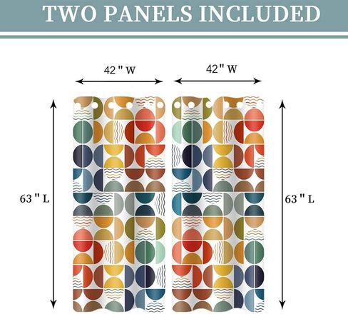 منتصف القرن الحديثة ستائر غرفة المعيشة، مجردة الملونة هندسية بوهو الستار 63 بوصة طويلة 2 لوحات، دائرة منقوشة مزرعة الرجعية جروميت الستائر لغرفة النوم غرفة الطعام 42x63in in Kuwait