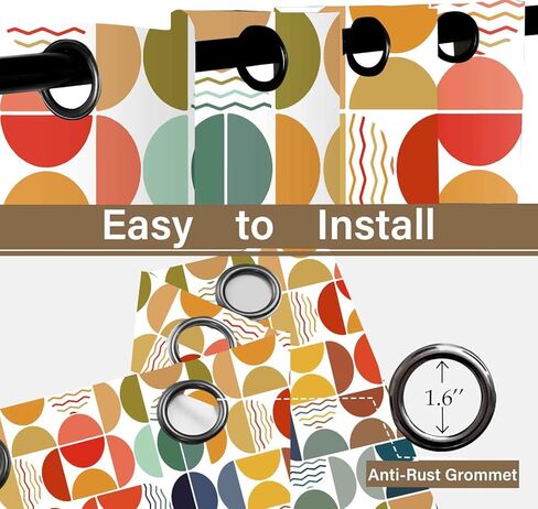 منتصف القرن الحديثة ستائر غرفة المعيشة، مجردة الملونة هندسية بوهو الستار 63 بوصة طويلة 2 لوحات، دائرة منقوشة مزرعة الرجعية جروميت الستائر لغرفة النوم غرفة الطعام 42x63in in Kuwait