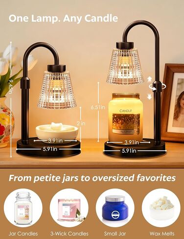 مصباح تدفئة الشموع مع مؤقت وخافت، ارتفاع قابل للتعديل لتدفئة الشموع الكهربائية لشموع البرطمان، مصباحين، هدايا عيد ميلاد لديكور المنزل الحديث للنساء، هدايا الانتقال لمنزل جديد in Kuwait