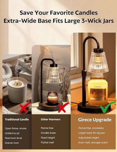 مصباح تدفئة الشموع مع مؤقت وخافت، ارتفاع قابل للتعديل لتدفئة الشموع الكهربائية لشموع البرطمان، مصباحين، هدايا عيد ميلاد لديكور المنزل الحديث للنساء، هدايا الانتقال لمنزل جديد in Kuwait