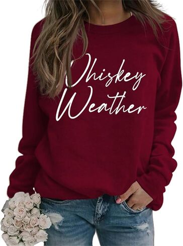 Whiskey Weather Sweatshirt Women Casual Long Sleeve Crew Neck Trendy Pullover Tops Letter Print Funny Shirts in Kuwait
