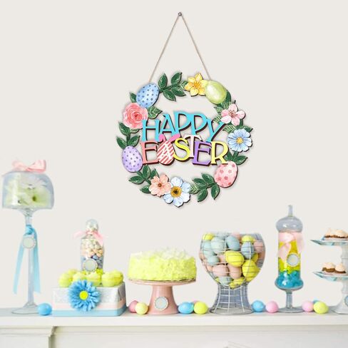 زينة عيد الفصح إكليل شنقا علامة الباب بيض عيد الفصح السعيد الزهور يترك علامة الباب الخشبية ترحيب الموسمية الربيع عيد الفصح إكليل علامة لشجرة عيد الفصح، الباب، الجدار، لوازم الحفلات in Saudi Arabia