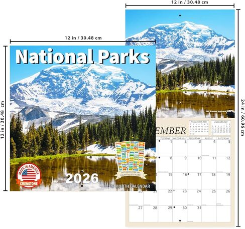 National Landmarks Calendar 2026 - American Landscapes 2026 Wall Calendar, Includes 100+ Reminder Stickers | 12" x 24" Open | Giftable | Made in The USA in Kuwait