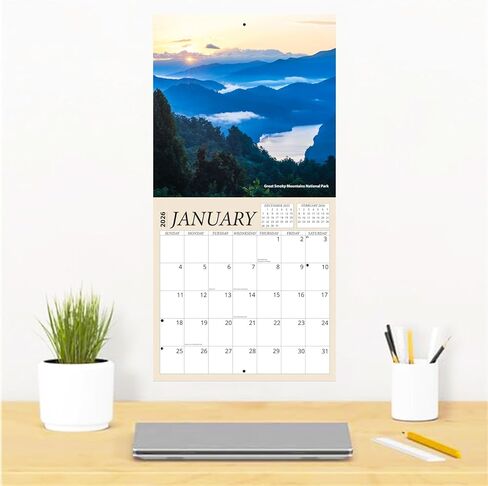 National Landmarks Calendar 2026 - American Landscapes 2026 Wall Calendar, Includes 100+ Reminder Stickers | 12" x 24" Open | Giftable | Made in The USA in Kuwait