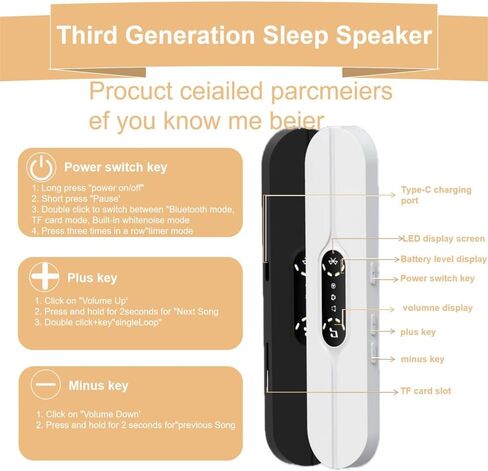 Under Pillow Speaker Bluetooth, Mini Bone Conduction Speaker, Bluetooth Sleep Headphones with Display for Sleeping, Sleepbar White Noise for Side Sleepers, Timer Speaker for Insomniacs in Saudi Arabia
