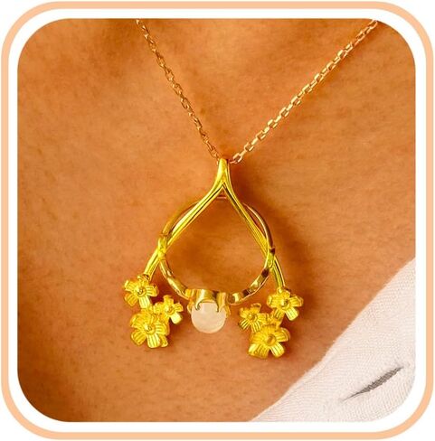 Ring Holder Necklace 18K Gold Plated Pendant 3-14 Sizes Wishbone Rings Keeper Necklaces Floral Dainty Jewelry Gift for Women Hers Nurses and Doctors in Kuwait