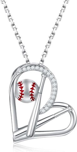 MANBU Sterling Silver Baseball Necklace Earrings for Women Baseball Bat Heart Pendant Sport Jewelry Gifts for Daughter Granddaughter (necklace) in Saudi Arabia