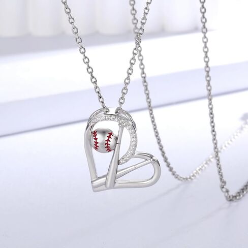 MANBU Sterling Silver Baseball Necklace Earrings for Women Baseball Bat Heart Pendant Sport Jewelry Gifts for Daughter Granddaughter (necklace) in Saudi Arabia
