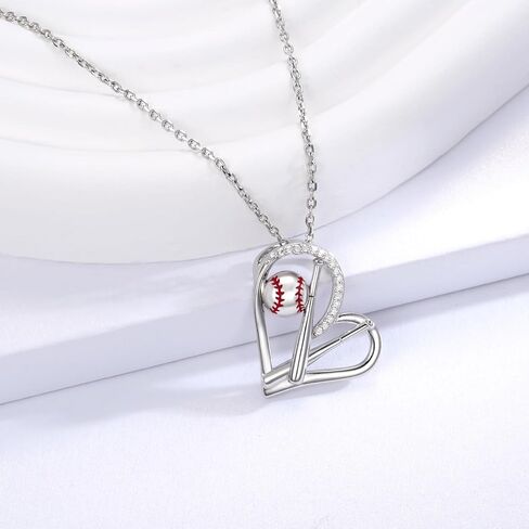 MANBU Sterling Silver Baseball Necklace Earrings for Women Baseball Bat Heart Pendant Sport Jewelry Gifts for Daughter Granddaughter (necklace) in Saudi Arabia