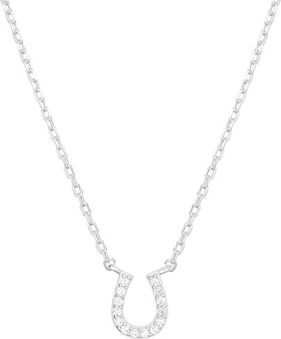 Amazon Essentials Sterling Silver or 14K Gold Over Silver Western Cactus and Horseshoe Pendant Necklace with Cubic Zirconia, 16" in Saudi Arabia
