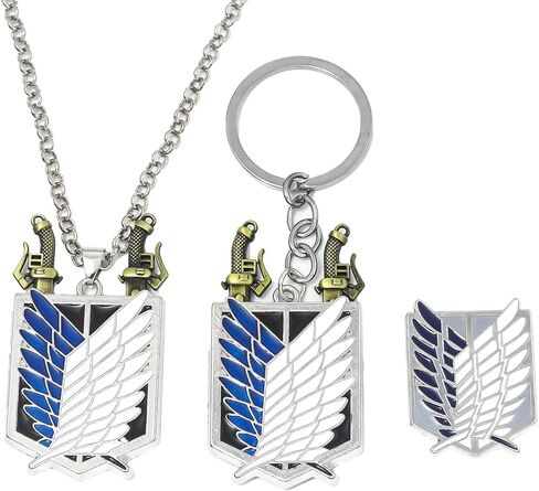 AOT 3PCS Set - Survey Corps Badge Necklace, Keychain & Brooch - Anime Gift for Fans and Collectors in Saudi Arabia