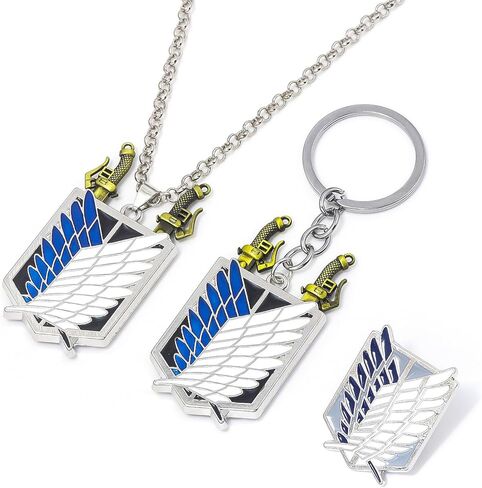 AOT 3PCS Set - Survey Corps Badge Necklace, Keychain & Brooch - Anime Gift for Fans and Collectors in Saudi Arabia