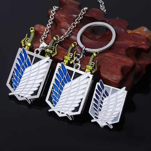 AOT 3PCS Set - Survey Corps Badge Necklace, Keychain & Brooch - Anime Gift for Fans and Collectors in Saudi Arabia