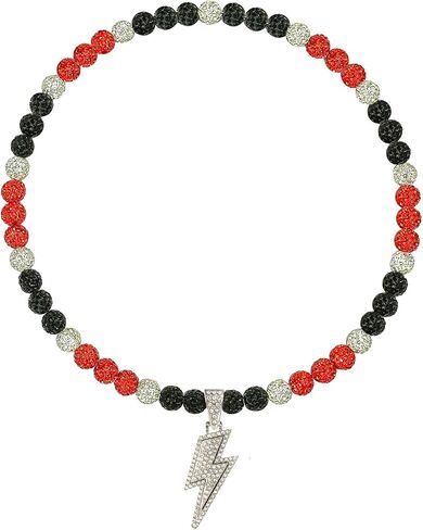 Baseball Necklace for Men 16/18/20 Inch Bling Ice Collection Lightning Bolt Pendant Necklace for Women Rhinestone Clay Beaded Discoball Accessories Gifts for Baseball Team Players Lovers in Saudi Arabia